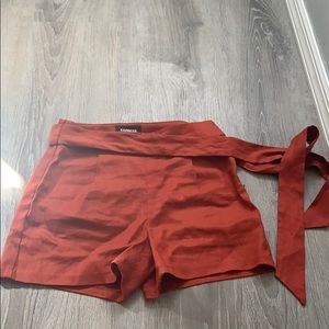 Express red midi high rise shorts